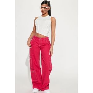 Fashion Nova | No Rules Mid Size Cargo Jeans - Pink